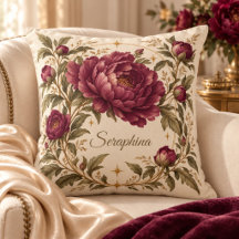 Oreiller personnalisé coquelicot bordeaux sur fond