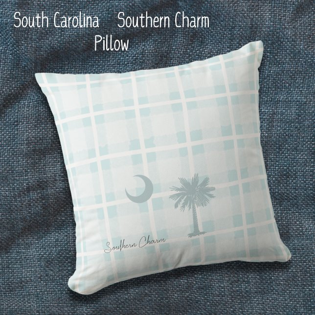 Oreiller personnalisé de Caroline du Sud avec Lune (South Carolina Flag, Southern Charm Throw Pillow. A simple rustic design perfect for any family room)