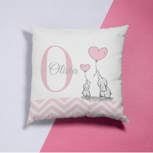 Oreiller personnalisé éléphant rose pastel pour bé
