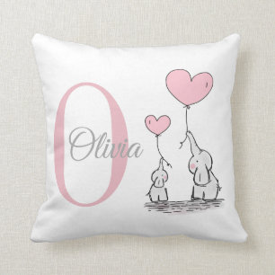 Oreiller personnalisé éléphant rose pastel pour bé