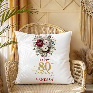Oreiller personnalisé Floral Burgundy Blush 80e an