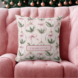 Oreiller personnalisé Ornement de Noël Rose Modern