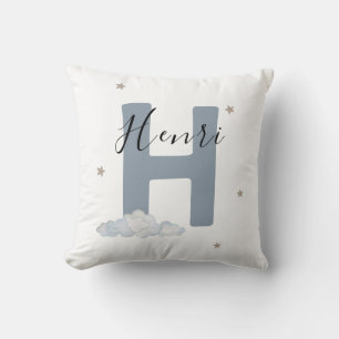 Oreiller personnalisé pour bébé avec nom en bleu p