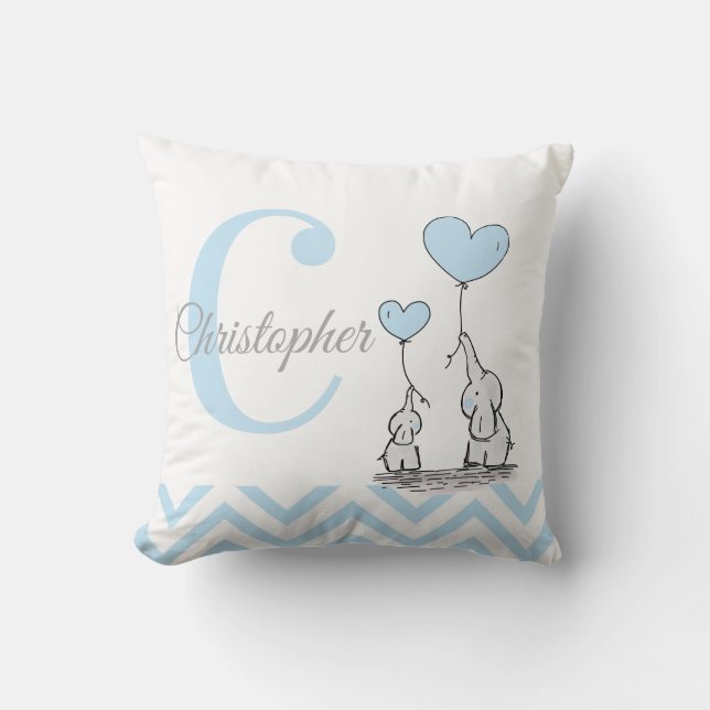 Oreiller personnalisé pour bébé garçon éléphant bl (Recto)