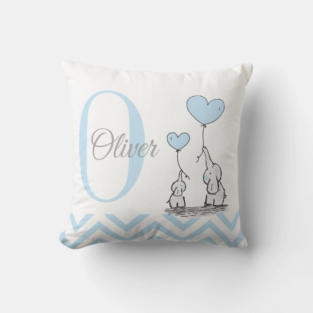 Oreiller personnalisé pour bébé garçon éléphant bl (Recto)