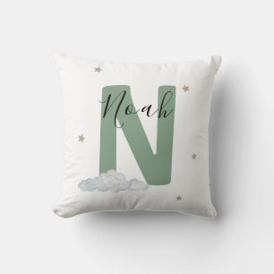 Oreiller personnalisé pour bébé vert sauge avec no