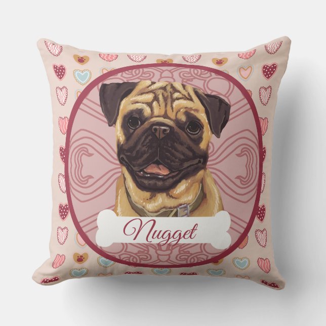 Oreiller personnalisé Saint-Valentin Pug (Recto)