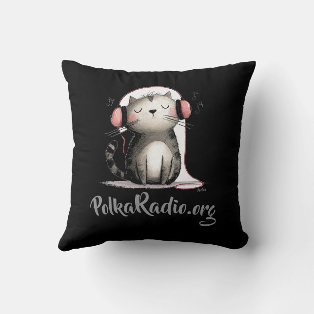 Oreiller Polka Radio avec un motif de chat  (Verso)