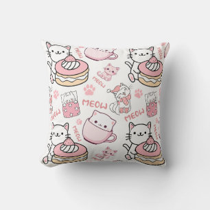 Oreiller pour amateurs de chats roses et blancs mi