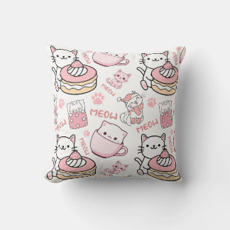 Oreiller pour amateurs de chats roses et blancs mi