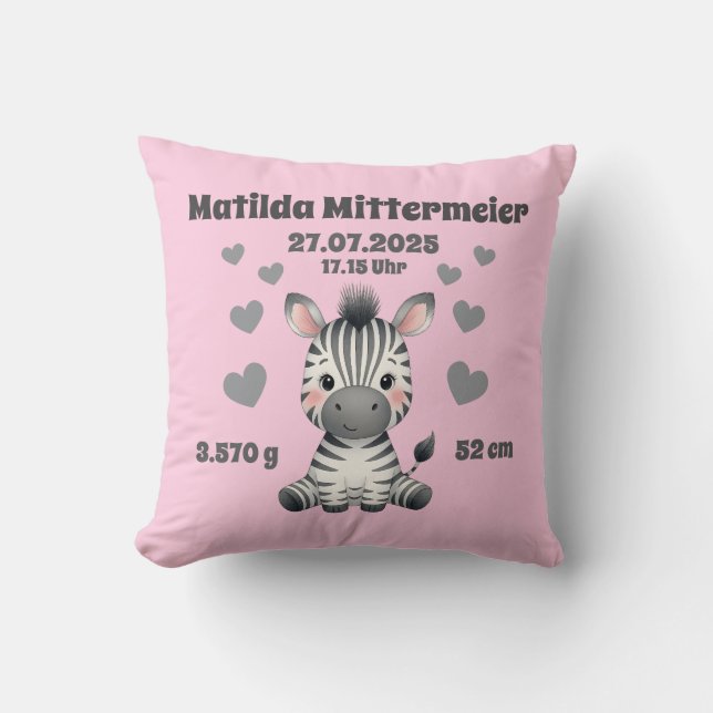 Oreiller pour bébé - Zebra - personnalisable. (Recto)
