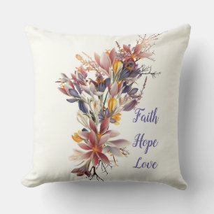 Oreiller rayé fleur cream Faith Hope Love 