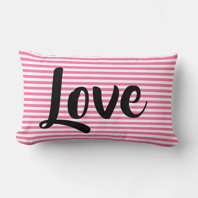 Oreiller rayé rose avec Love, Choisissez la taille (Recto)
