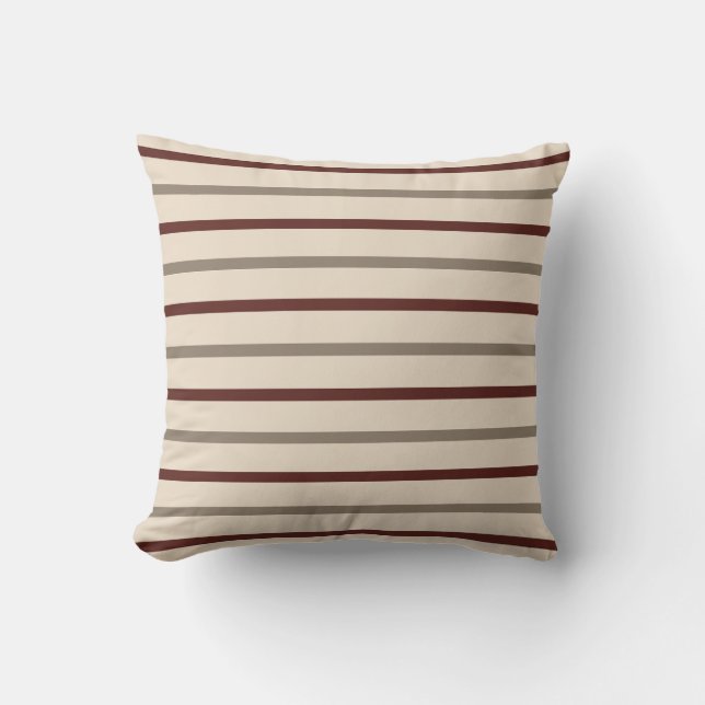 Oreiller rayé rouge rustique et taupe (Recto)