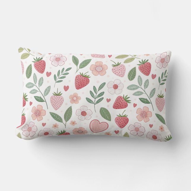 Oreiller rectangulaire jeté à motif de fraise (Recto)