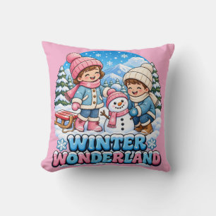 Oreiller Rétro Enfants Hiver Merveilleux