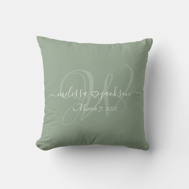 Oreiller romantique avec noms, initiale et date (Recto)