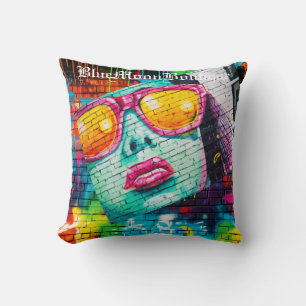 Oreiller rond graffiti Glamour Girl