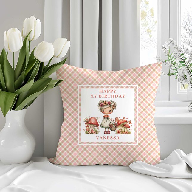 Oreiller Rose Pâle pour 7ème Anniversaire de Fée F (Whimsical Fairy 7th Birthday Blush Pink Pillow)