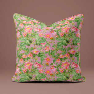 Oreiller Rose Pivoine Rose Vintage en Lilas Rose