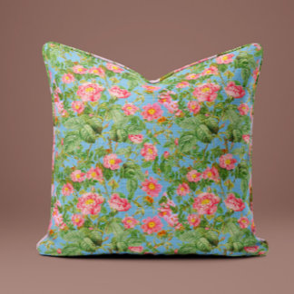 Oreiller Rose Rose Vintage en Bleu Ciel