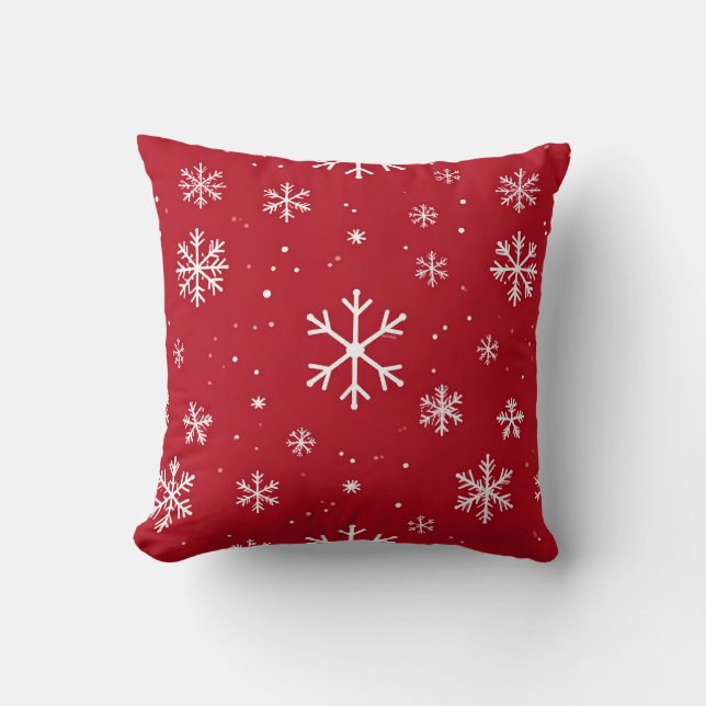 Oreiller rouge avec motif de flocon de neige blanc (Recto)