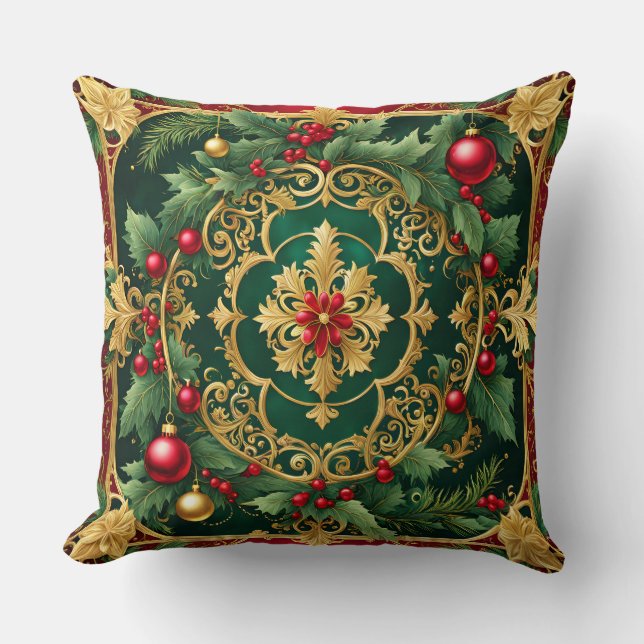 Oreiller rouge vert de Noël (Recto)