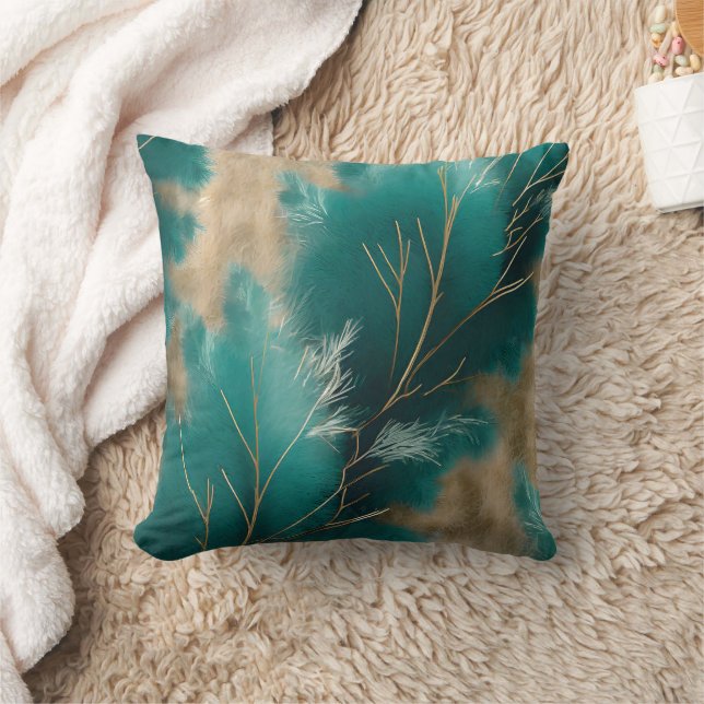 Oreiller sarcelle bohème – Décoration abstraite po (Couverture)