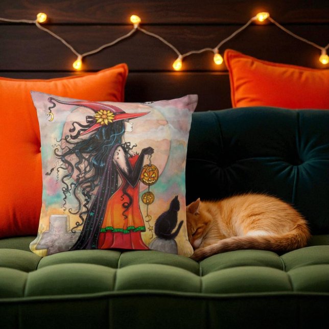 Oreiller sorcière et chat noir pour Halloween (Créateur téléchargé)