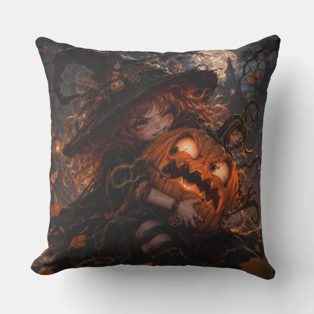 Oreiller sorcière gothique et citrouille d'Hallowe (Recto)