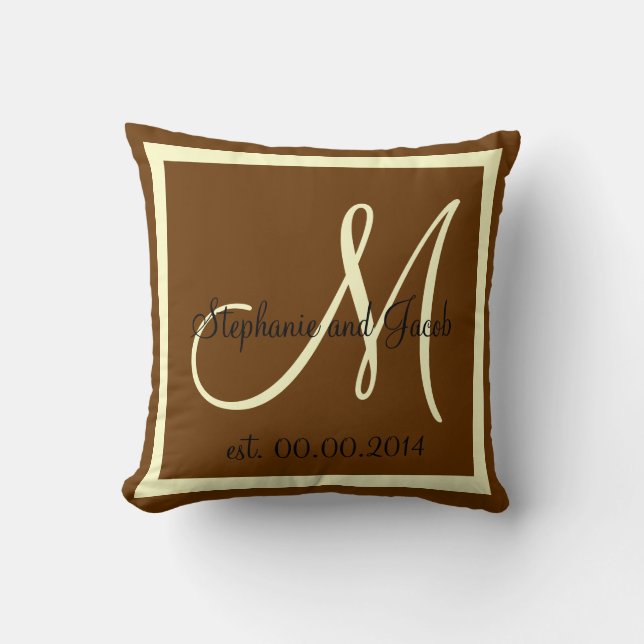 Oreiller souvenir de mariage Brun et Crème d'Autom (Recto)