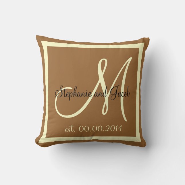 Oreiller souvenir de mariage Brun et Crème d'Autom (Recto)