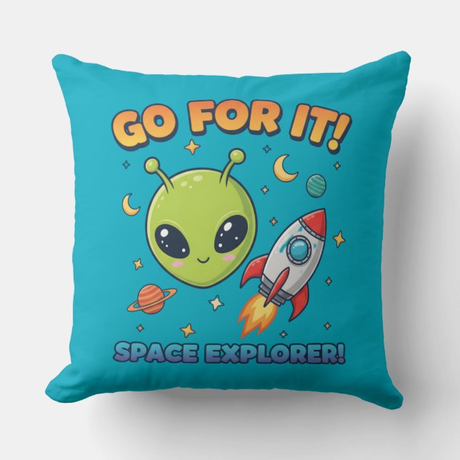 Oreiller spatial d'alien mignon - Allez-y l'explor (Recto)