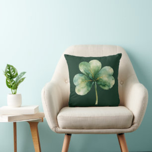 Oreiller Trèfle à l'aquarelle avec Veines Dorées