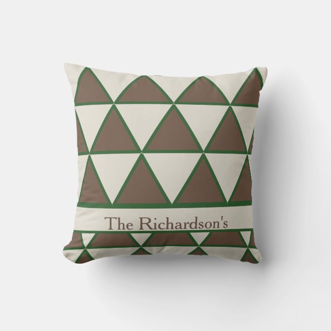 Oreiller Triangle Moderne Vert Sauge et Taupe Pers (Recto)