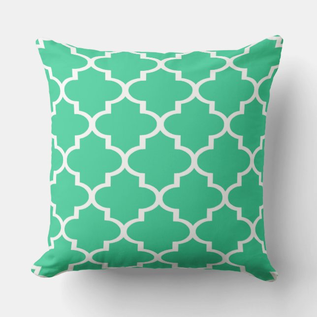 Oreiller Turquoise Blanc à Motif Quatrefeuilles (Recto)