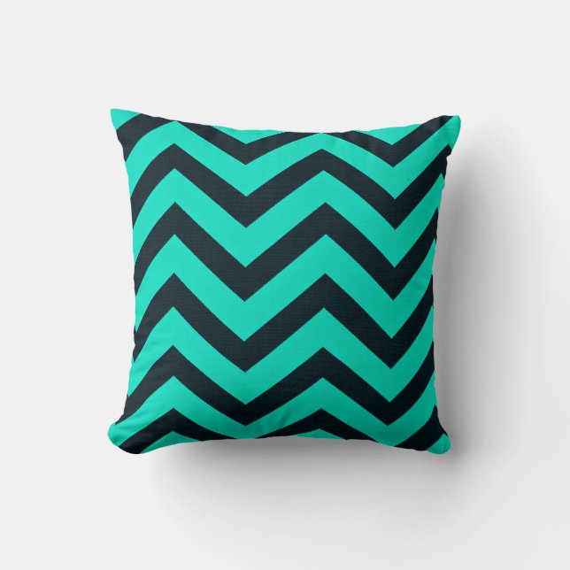 Oreiller turquoise et noir de chevron (Recto)