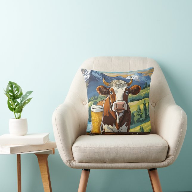 Oreiller Vache Buvant de la Bière ! (Chaise)
