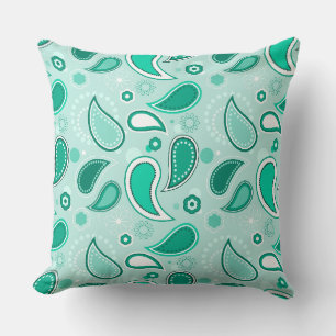 oreiller vert à motifs paisley