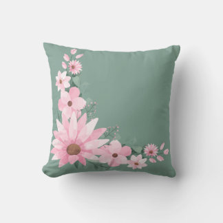 Oreiller vert de mer foncée et rose floral