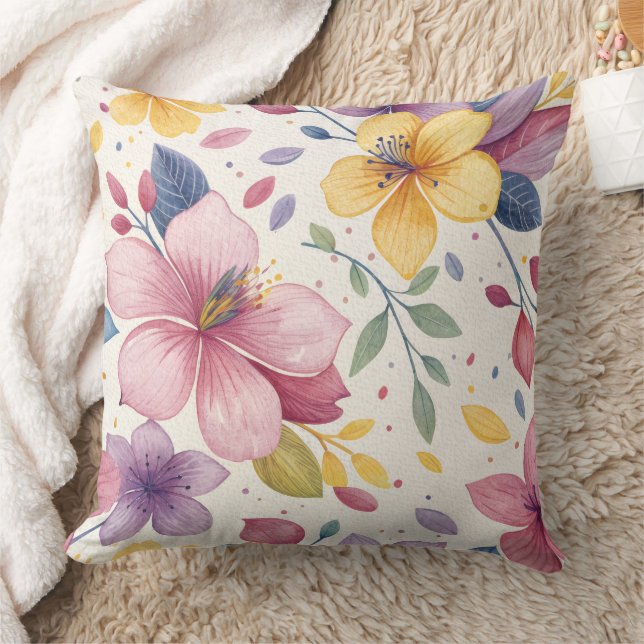 Oreiller vibrant à motif floral aquarelle (Couverture)
