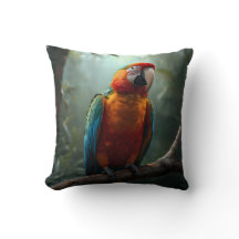 Oreiller vibrant et coloré de perroquet Macaw trop