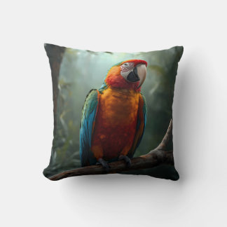 Oreiller vibrant et coloré de perroquet Macaw trop