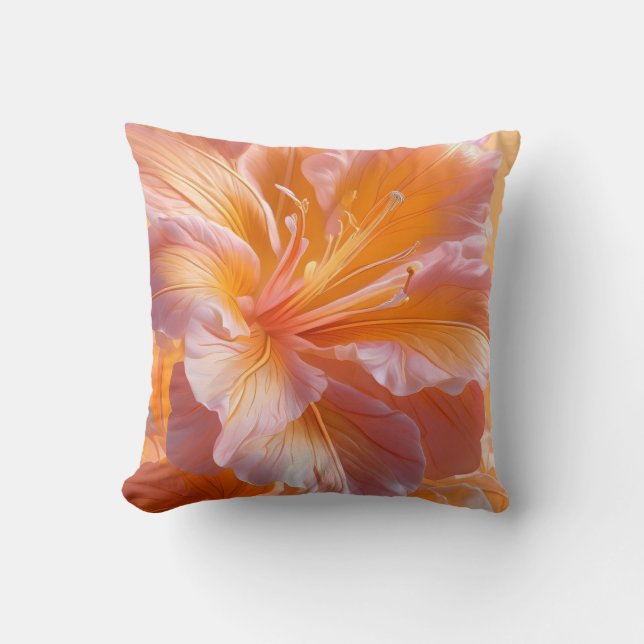 Oreiller vibrant floral d'hibiscus pêche (Recto)