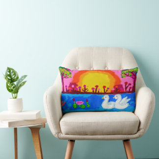 Oreiller vibrant paysage cygne Rangoli