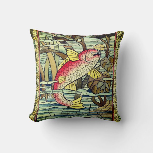 Oreiller vintage Mosiac Poisson (Recto)