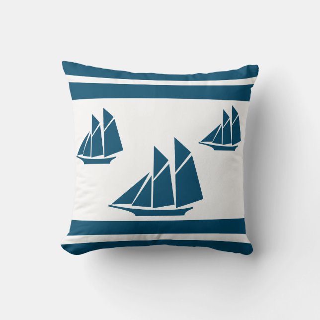 oreiller voilier bleu marine, jaune et rouge blanc (Recto)