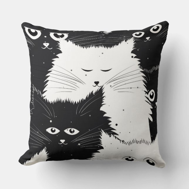 Oreillers À Jets De Chatons Blancs Et Noirs (Recto)