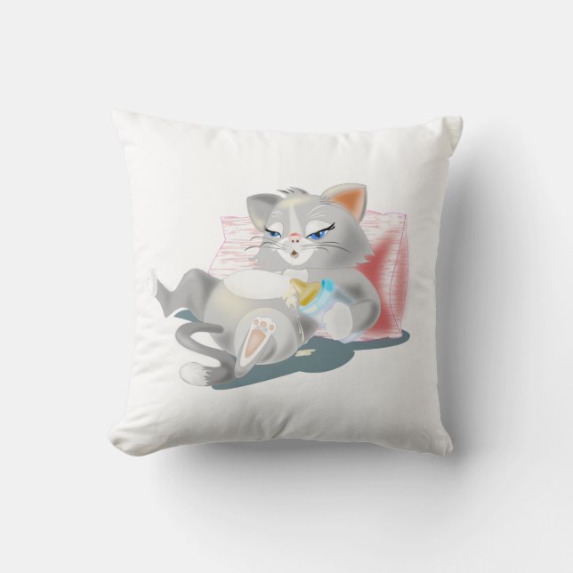 Oreillers à lancer amusant avec chat bébé Boire du (Recto)