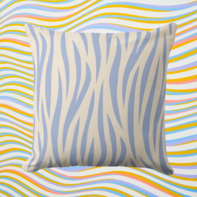 Oreillers à lancer bleu et beige Zebra - Moderne (Créateur téléchargé)